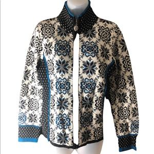 ICELANDIC DESIGNS NORDIC Zip CARDIGAN Pockets Size M Blue Snowflake